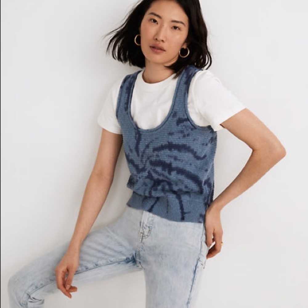 New with Tags Madewell Tie-Dye Fairview Sweater Tank in Distant Ocean Size Small